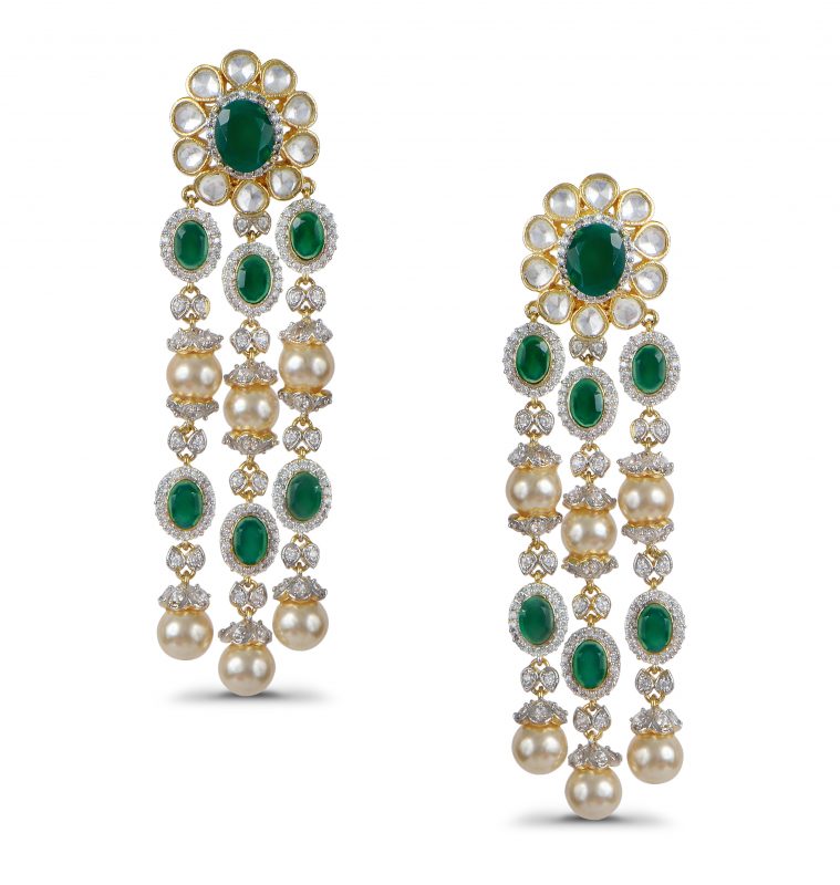 Regal Emerald  Diamond Chandelier Earrings  ratnalijewels